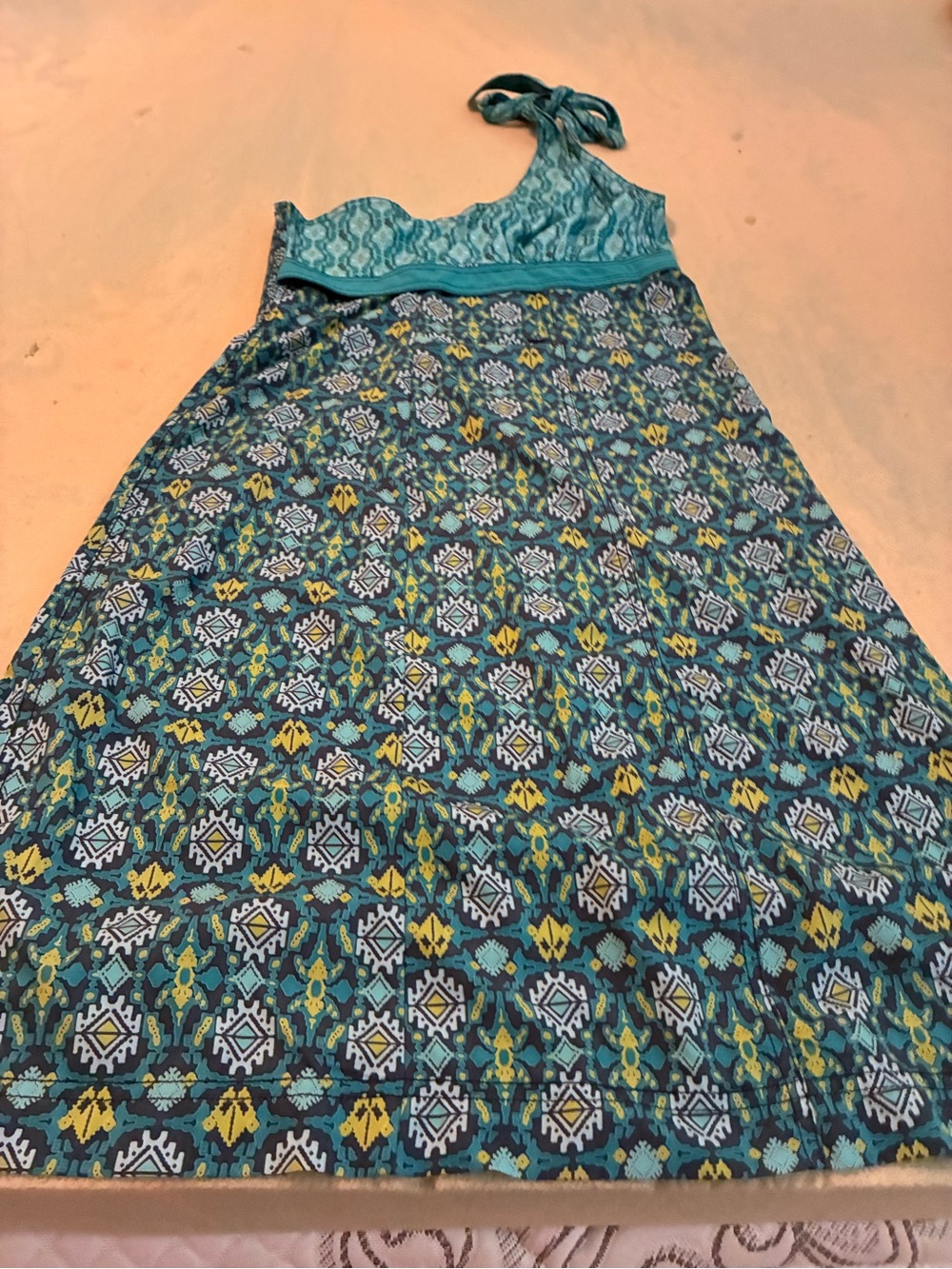 Athleta Teal One-Shoulder Patterned Maxi Dress